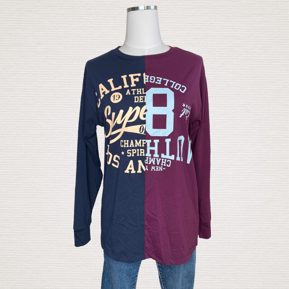 BP Split Sport Long Sleeve Graphic Top In Navy/Purple Redone Sport - Picture 4 of 9